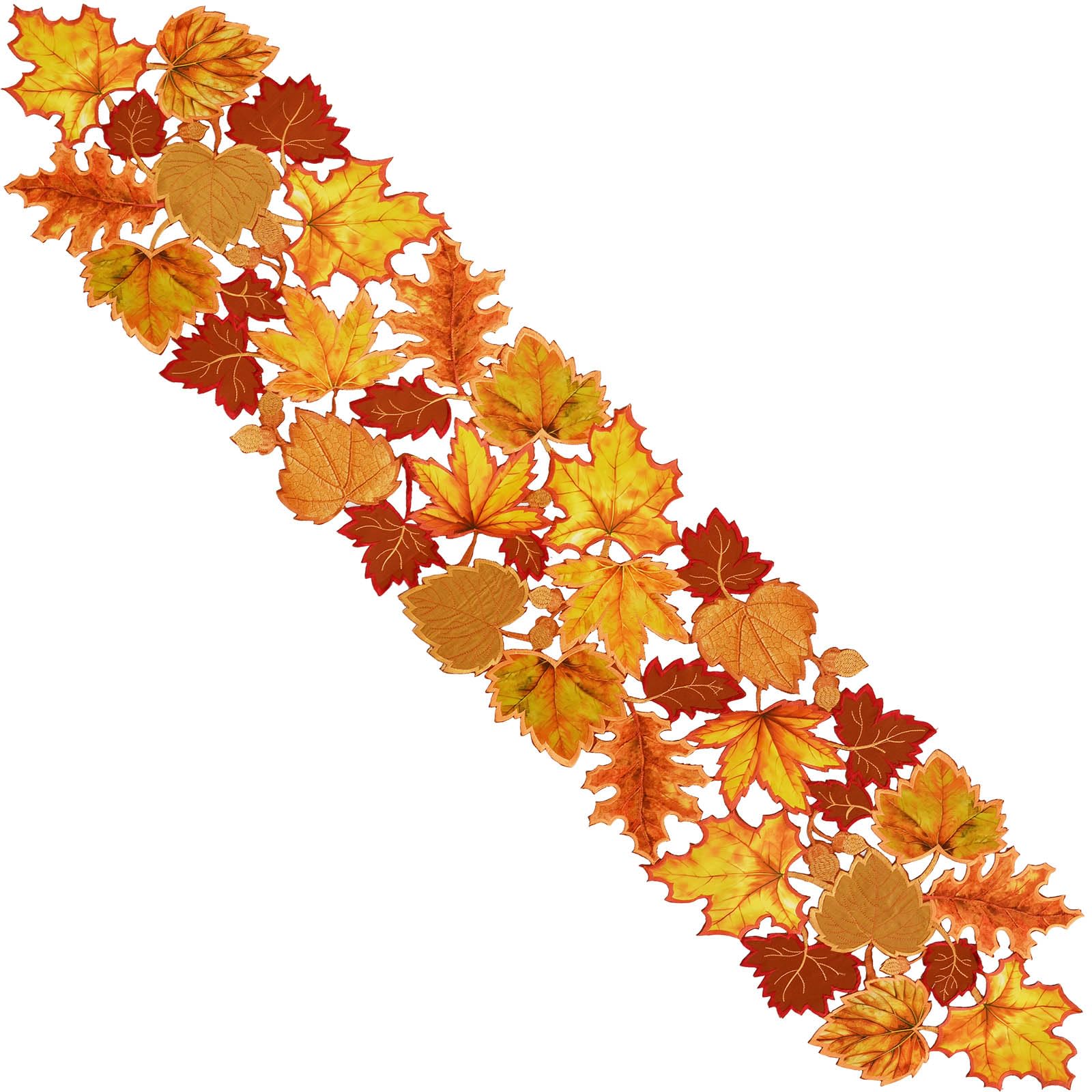 Closeup of leaf embroidery detail on Simhomsen fall runner