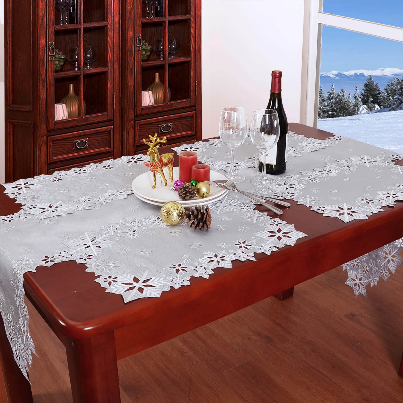 Soft silver motif enhances winter tablescapes for cozy dinners.