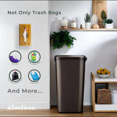 Fits standard 13-gallon rolls like Hefty or Glad for easy bag supply