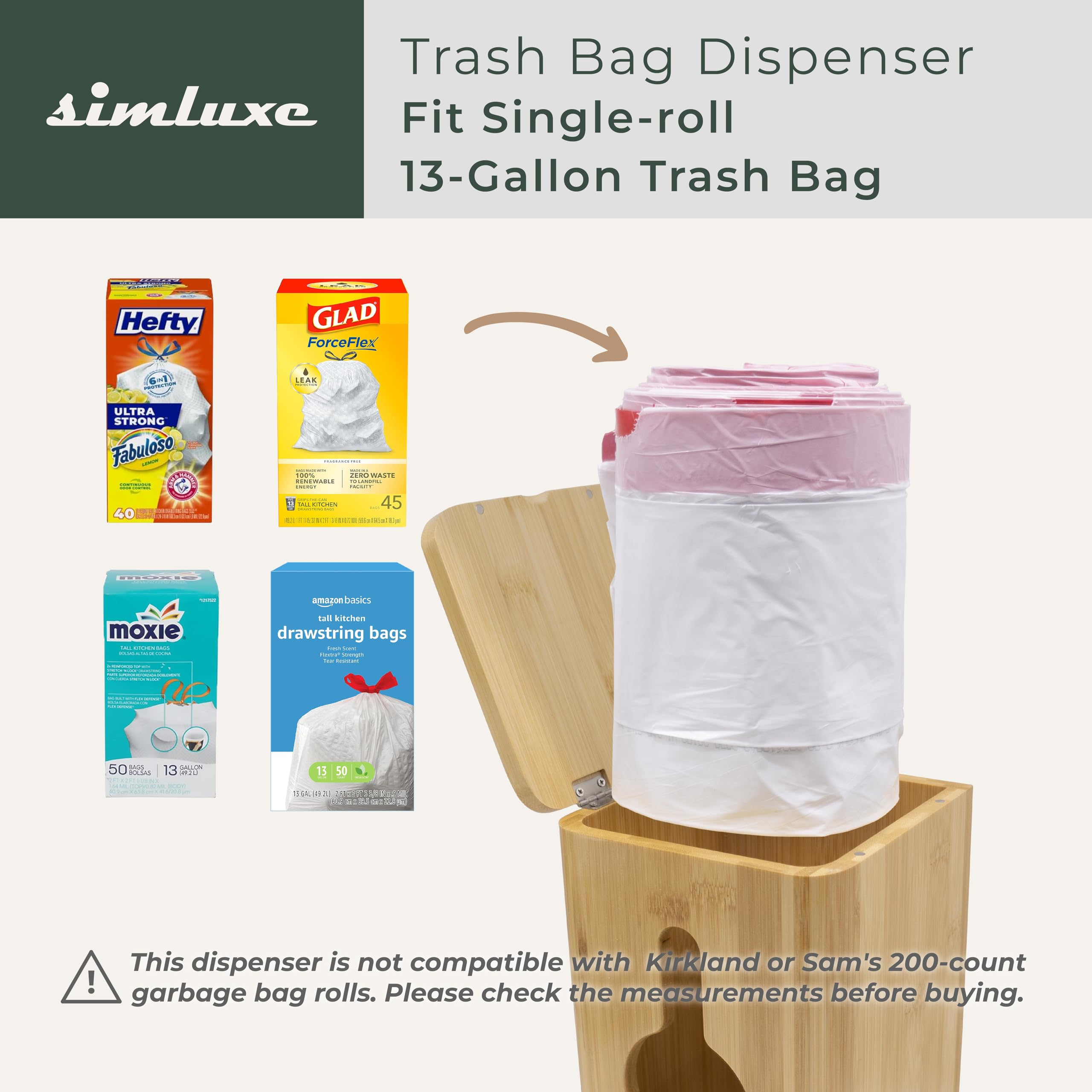 Simluxe bamboo bag holder with stackable design for compact kitchen organization