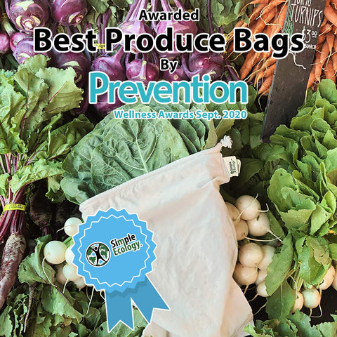 Simple Ecology organic cotton muslin bags protect produce without microplastics.