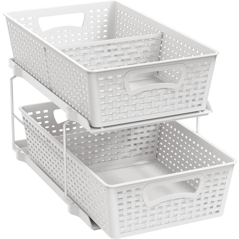 Simple Houseware 2-tier bathroom organizer with pull-out drawer, ideal under-sink storage.