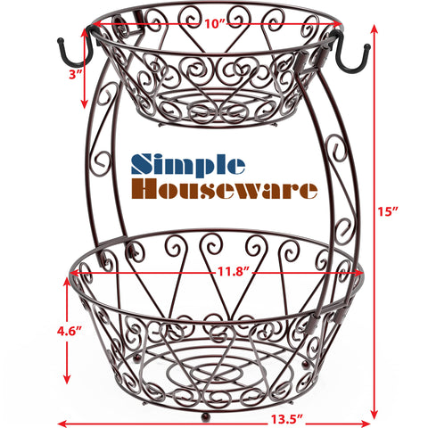 Simple Houseware bronze-coated fruit stand side view showing two-tier organization