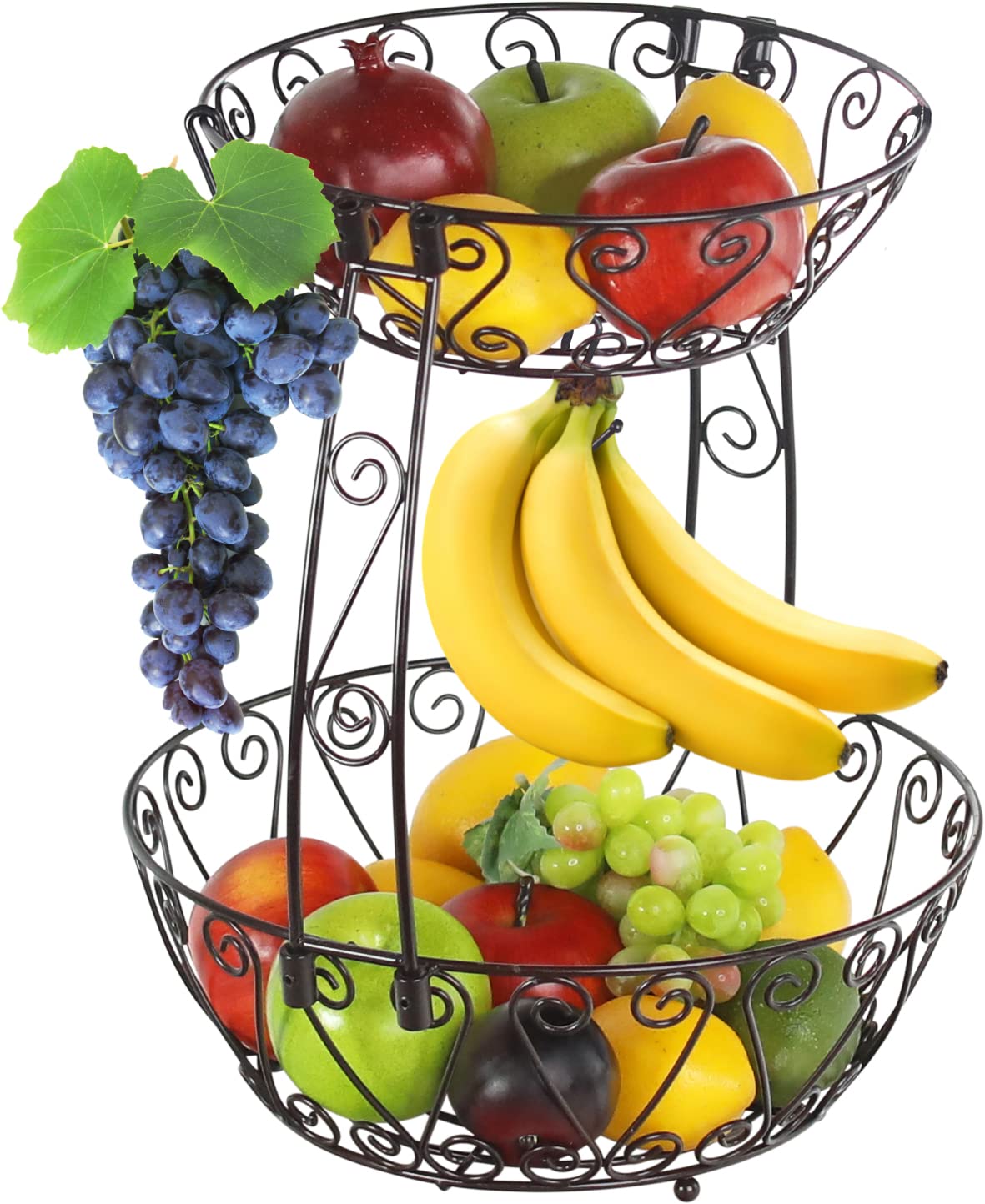 Simple Houseware 2-tier bronze fruit basket top view with ample counter storage