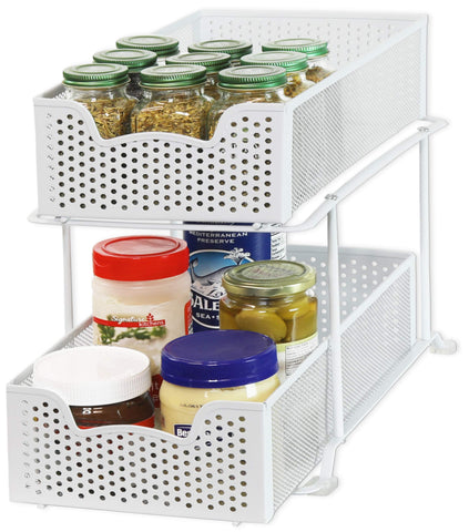 Simple Houseware 2-tier sliding cabinet basket for organized white kitchen storage