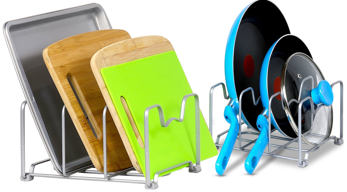 Simple Houseware 2-pack kitchen cabinet organizer rack, compact and sturdy for streamlined storage.