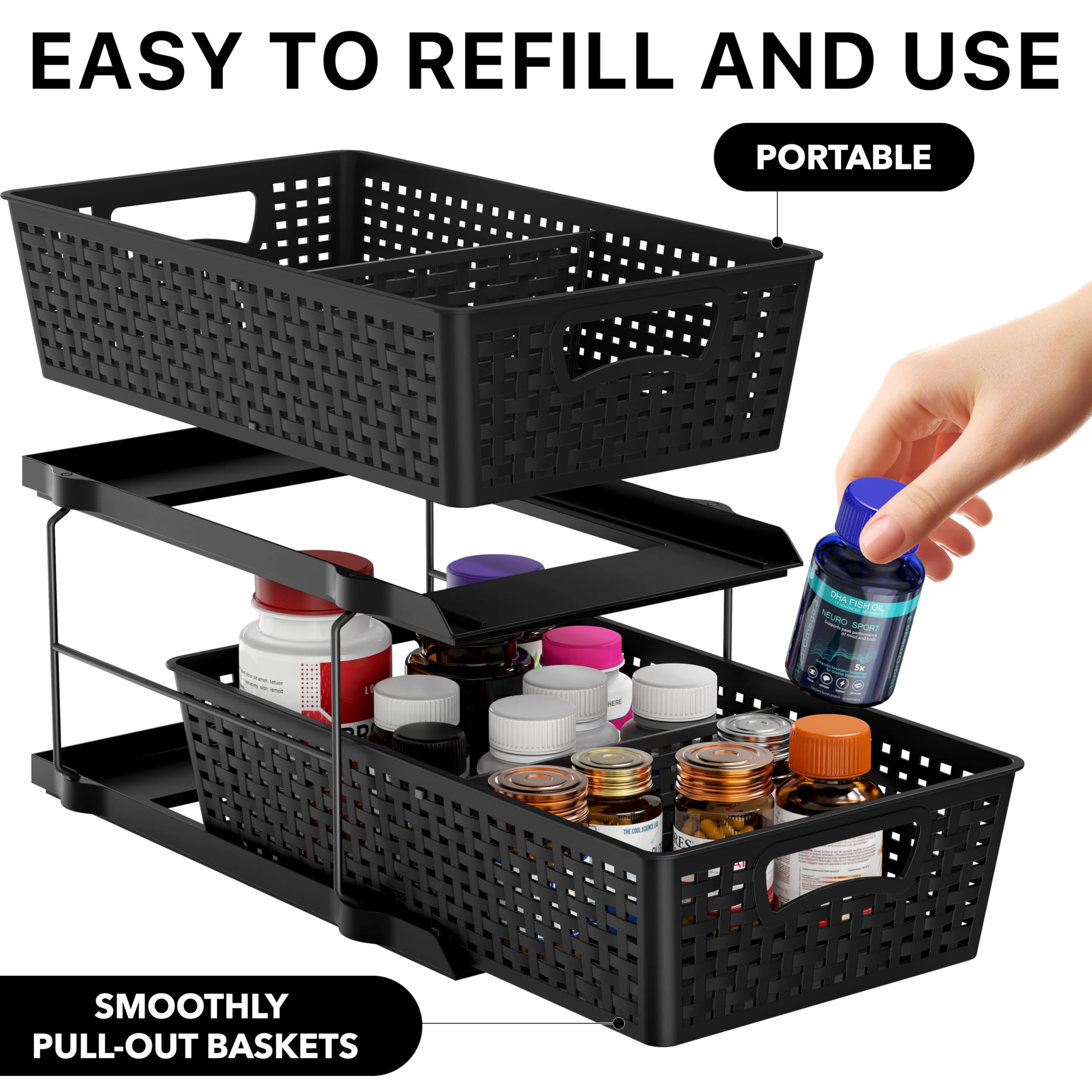 Simple Houseware adjustable divider helps customize space for toiletries, medicines, and small essentials.