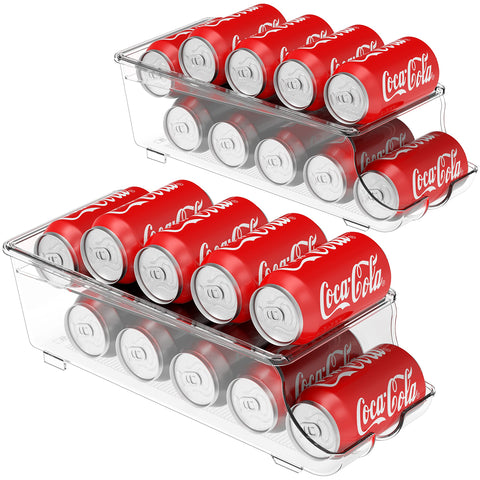 Simple Houseware auto-rolling can organizer in fridge, front-loading design for easy reach.