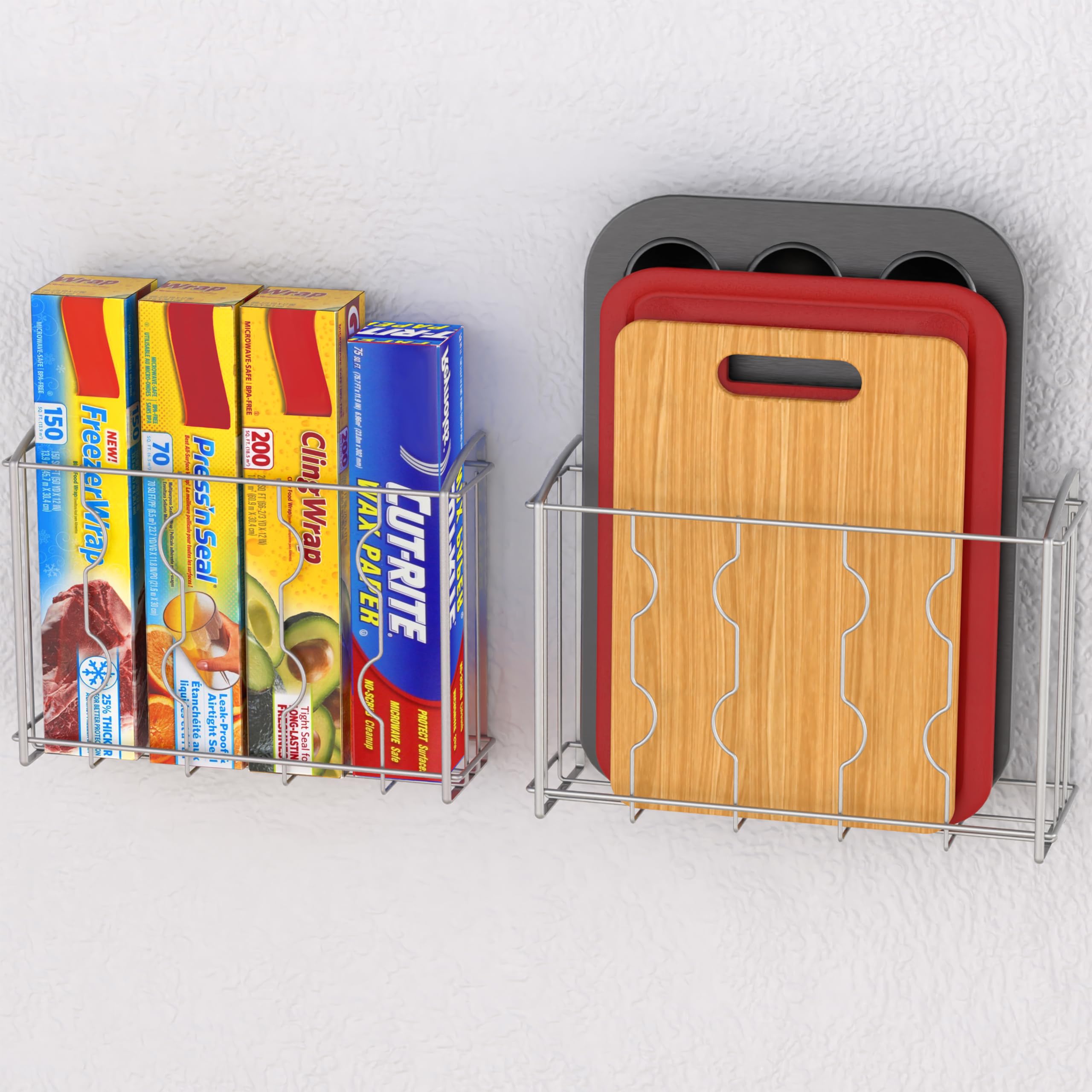 Simple Houseware bakeware organizer keeps cookie sheets neatly aligned.
