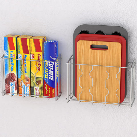 Simple Houseware bakeware organizer keeps cookie sheets neatly aligned.