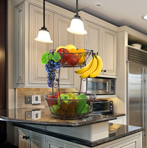 Simple Houseware lower-basket view demonstrates space-saving design for bananas and citrus