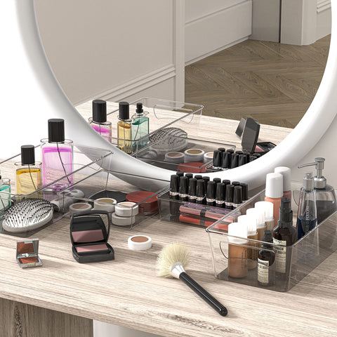 Simple Houseware clear bin beside beverages speeds selection and reduces clutter.