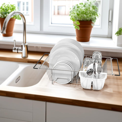 Dimensions 11.4 by 21 inches for over-sink or countertop use.