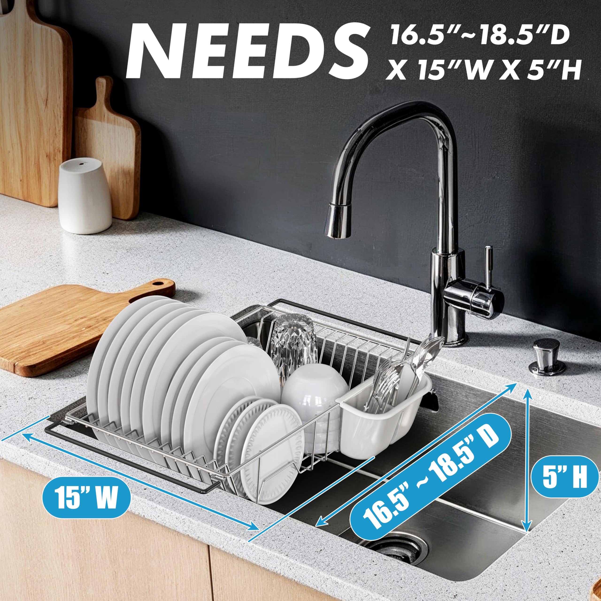 Simple Houseware dish drainer utensil holder with two compartments keeps cutlery organized.
