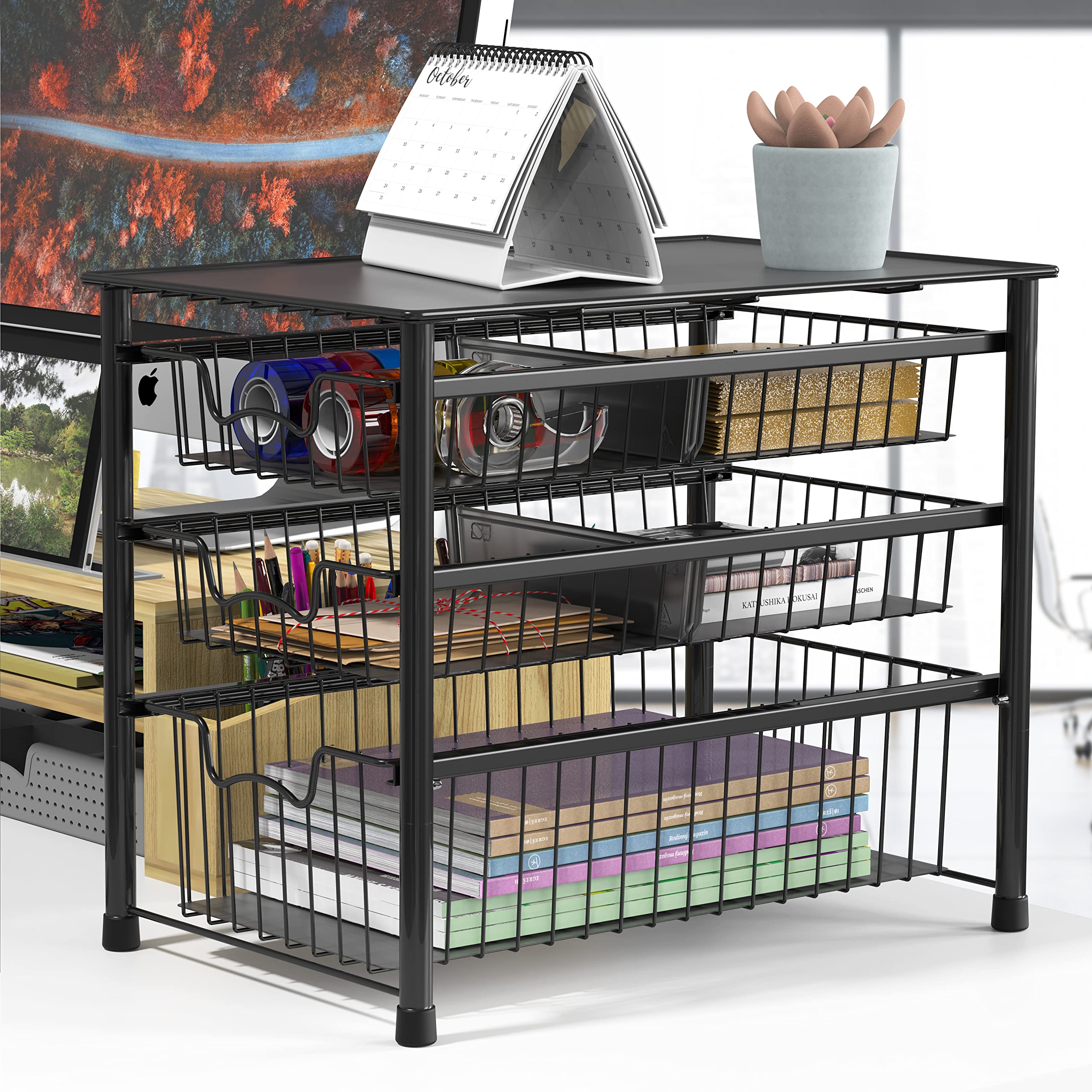 Simple Houseware three-drawer unit with varying heights for versatile storage.