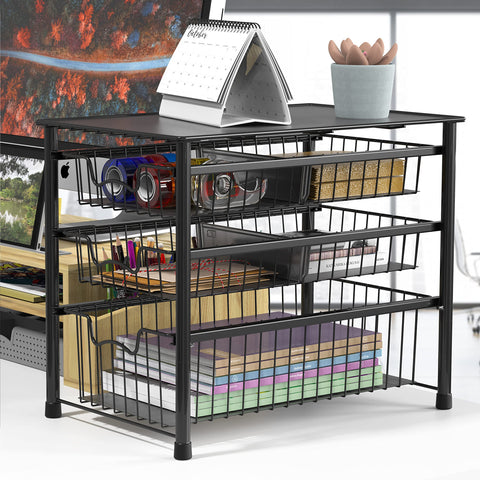 Simple Houseware three-drawer unit with varying heights for versatile storage.