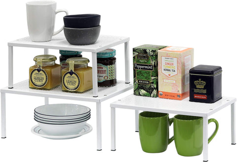 Large shelf section supporting taller cans on the counter
