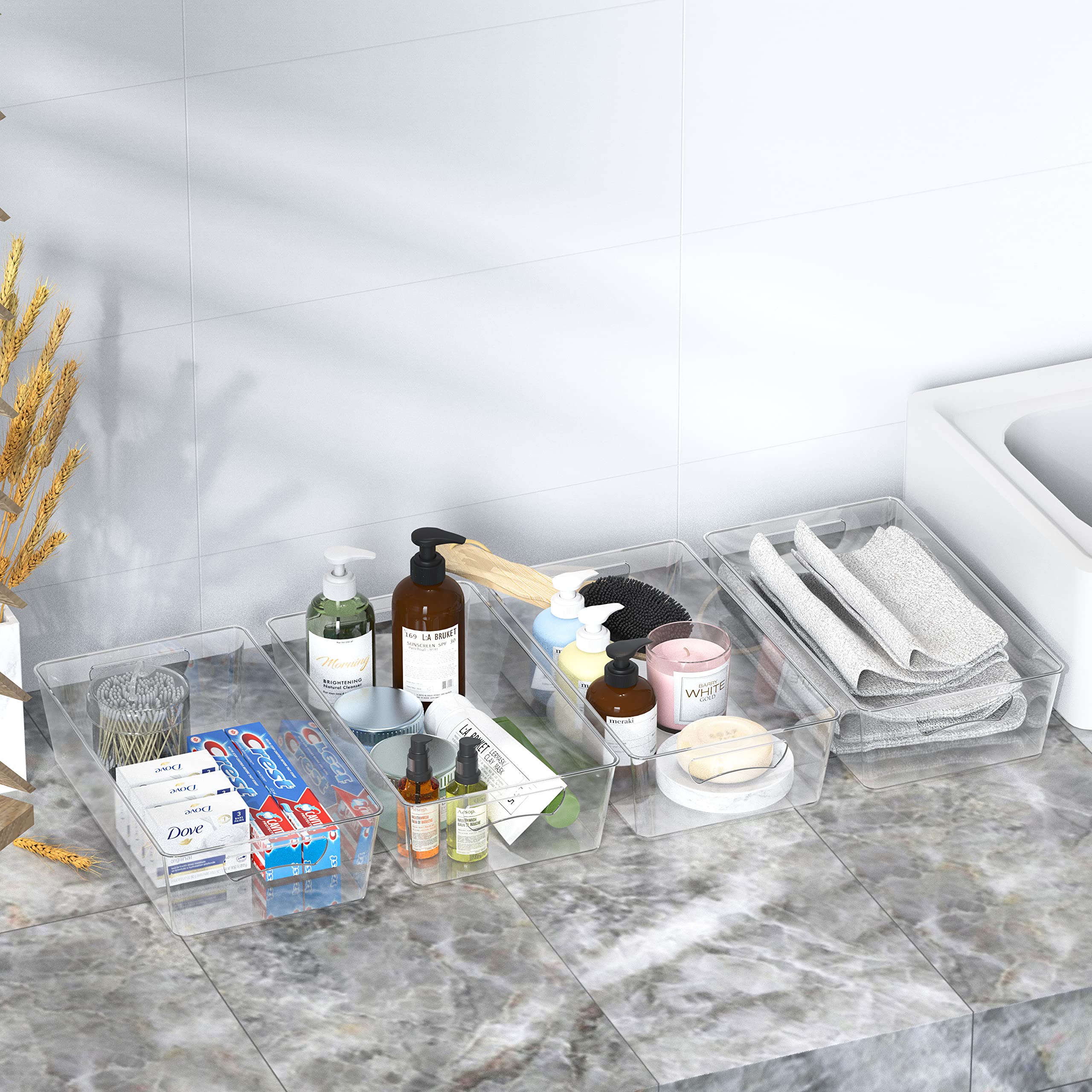 Simple Houseware fridge organization at a glance with four bins