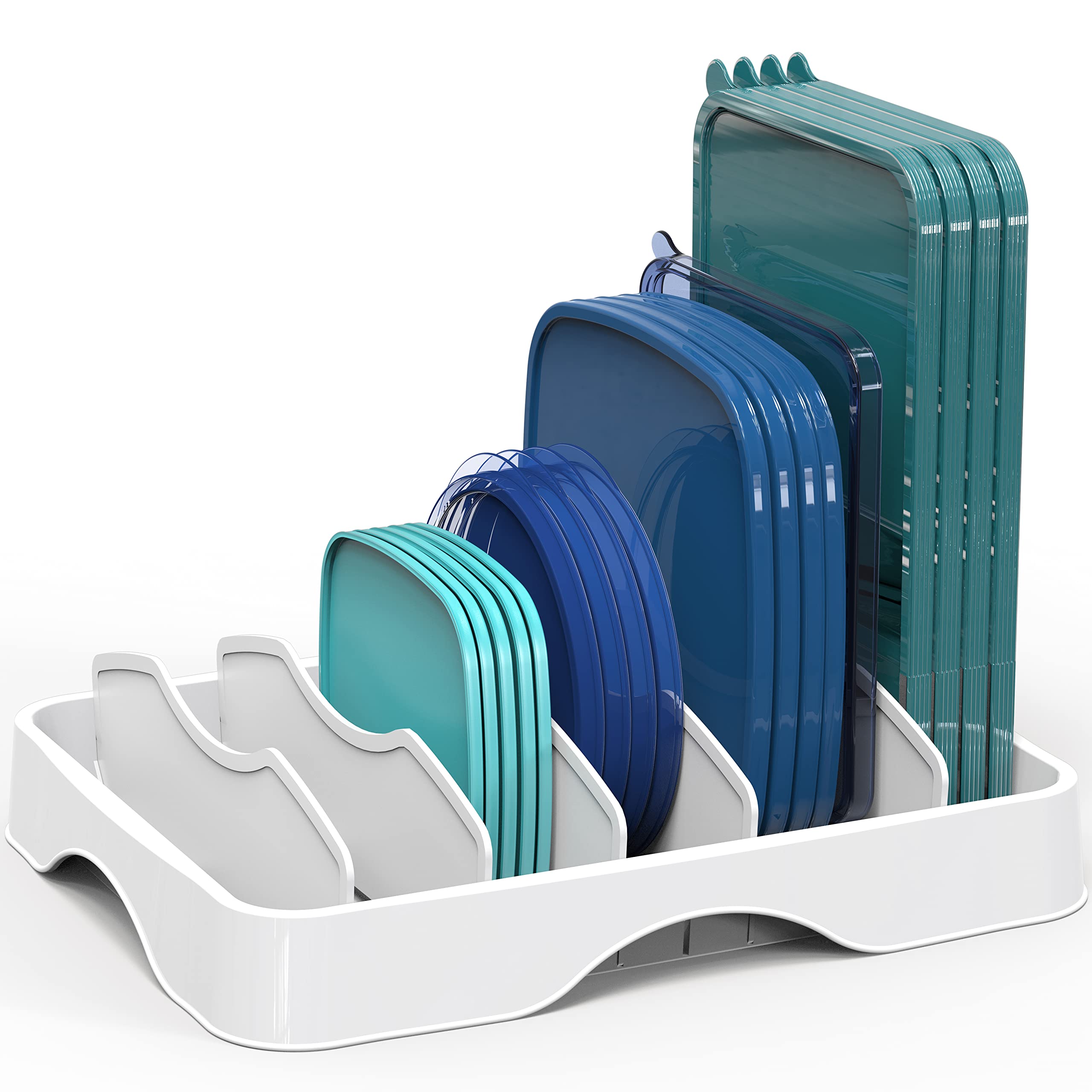 Simple Houseware lids organizer shows a 13x10 white footprint for tidy lid storage.