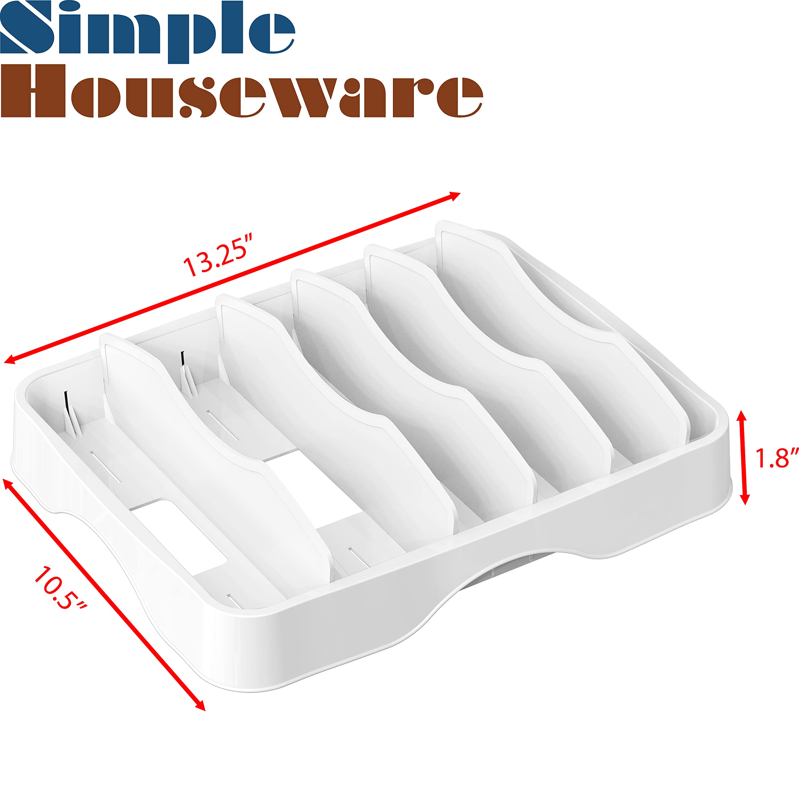 Simple Houseware lid-storage in use on a cabinet shelf.
