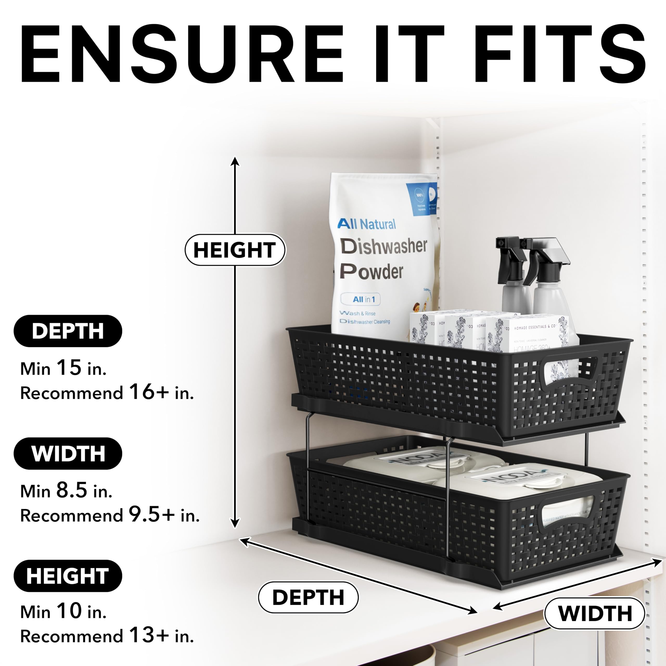Simple Houseware lightweight baskets lift out for refills or standalone use.