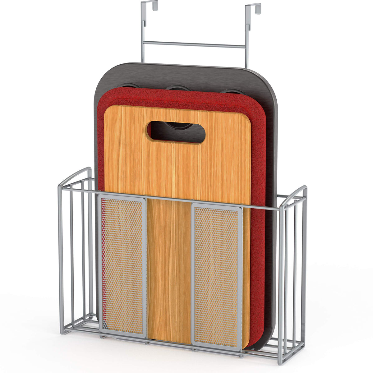 Simple Houseware over-cabinet-door-organizer front view keeps essentials visible and reachable.