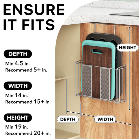 Simple Houseware over-cabinet-door-organizer mounted on door for easy grab-and-go storage.