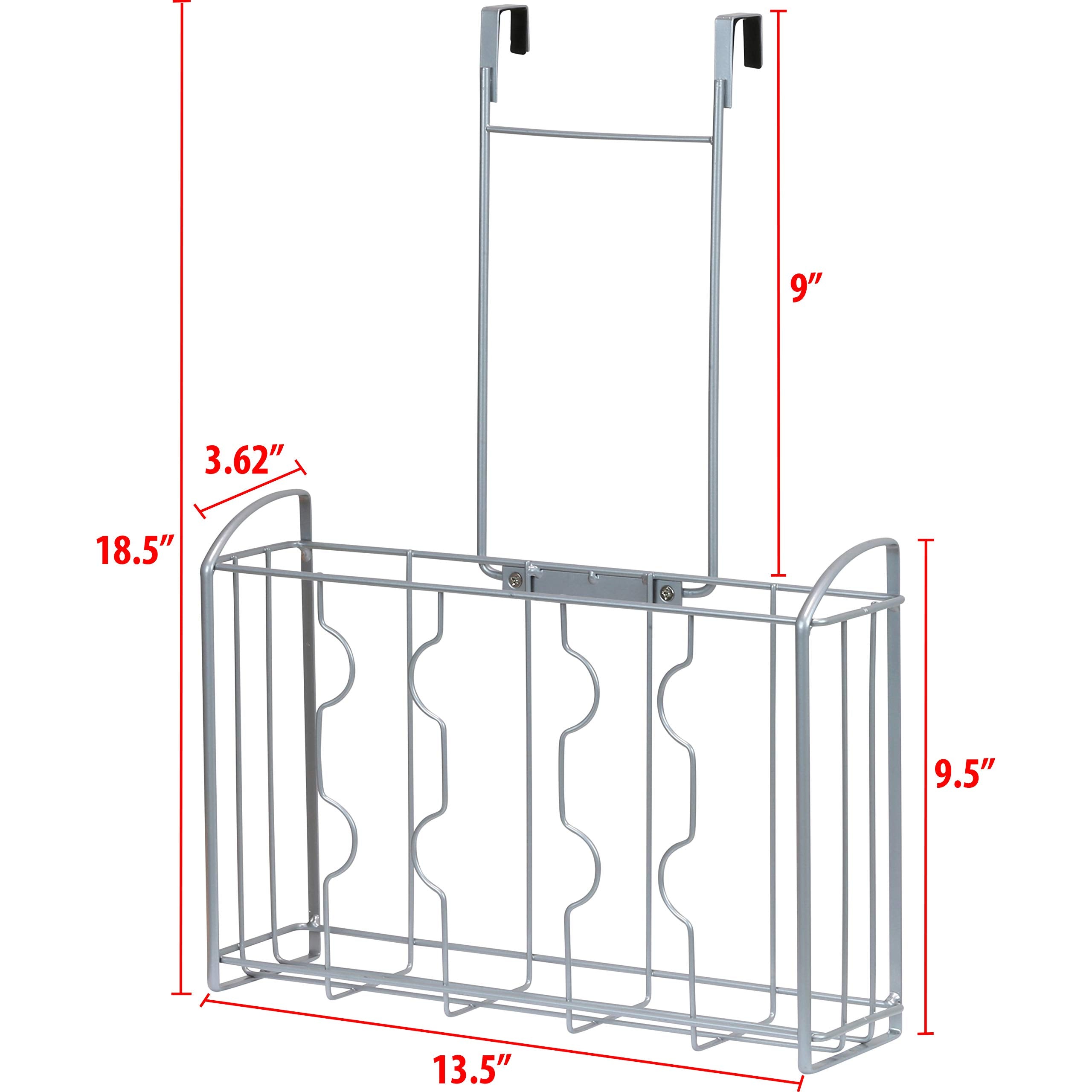 Simple Houseware silver organizer on a cabinet door for easy reach of essentials