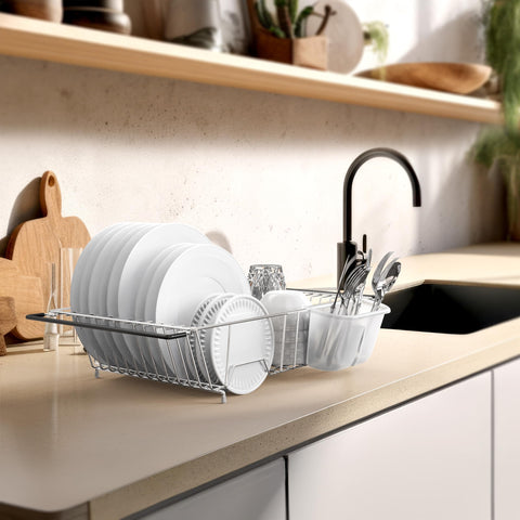 Versatile over-sink or countertop drying rack for flexible placement.
