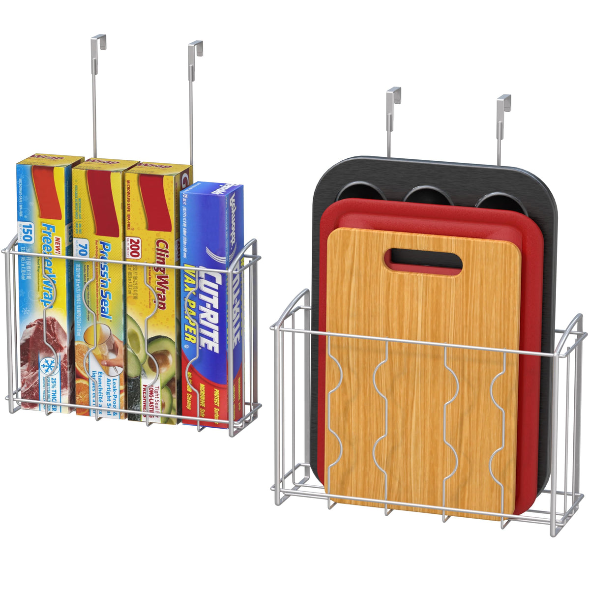 Simple Houseware over-the-cabinet organizer with 13.5x4.25x9.25 inch footprint keeps cutting boards tidy.