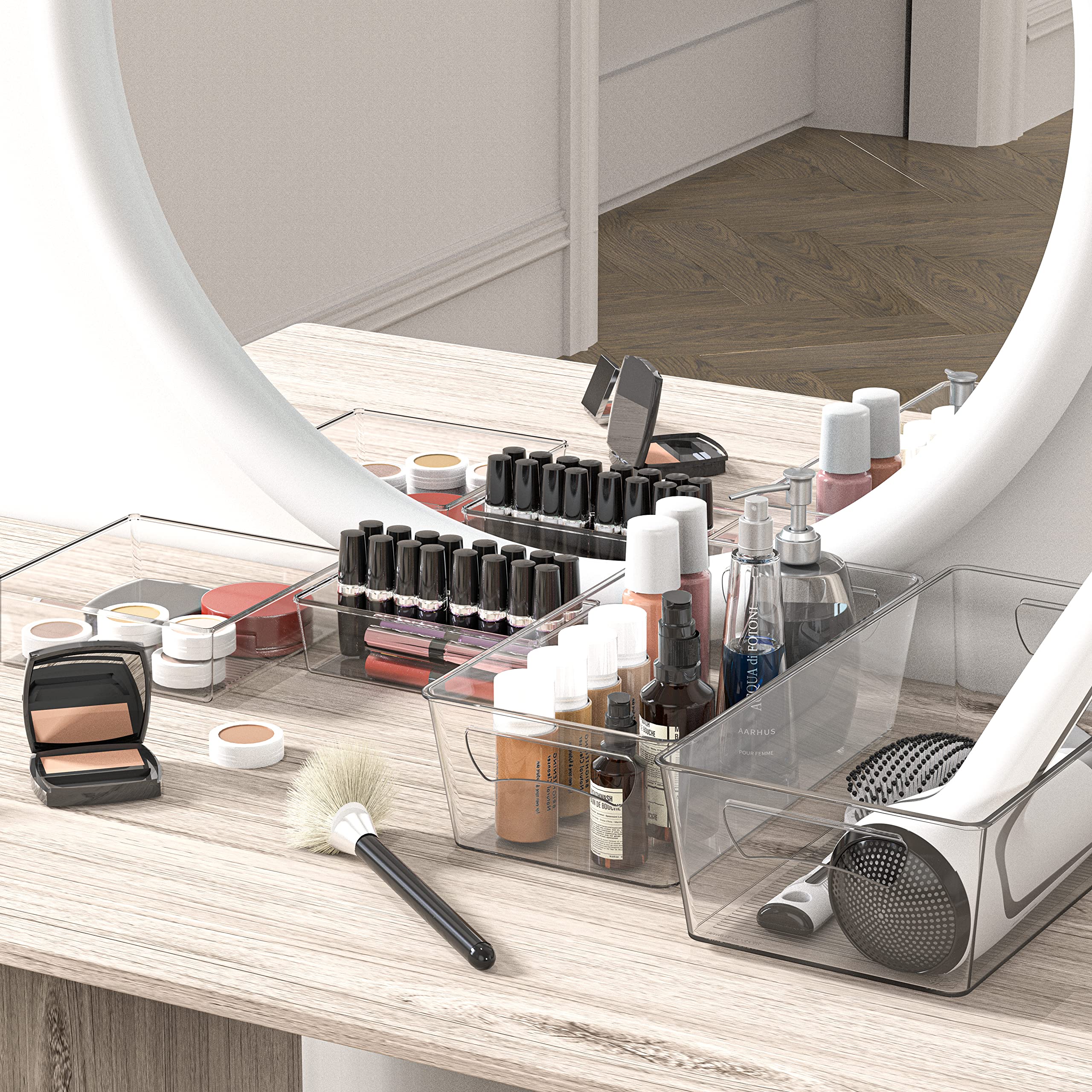 Simple Houseware clear bin provides instant visibility for faster item checks on shelves.