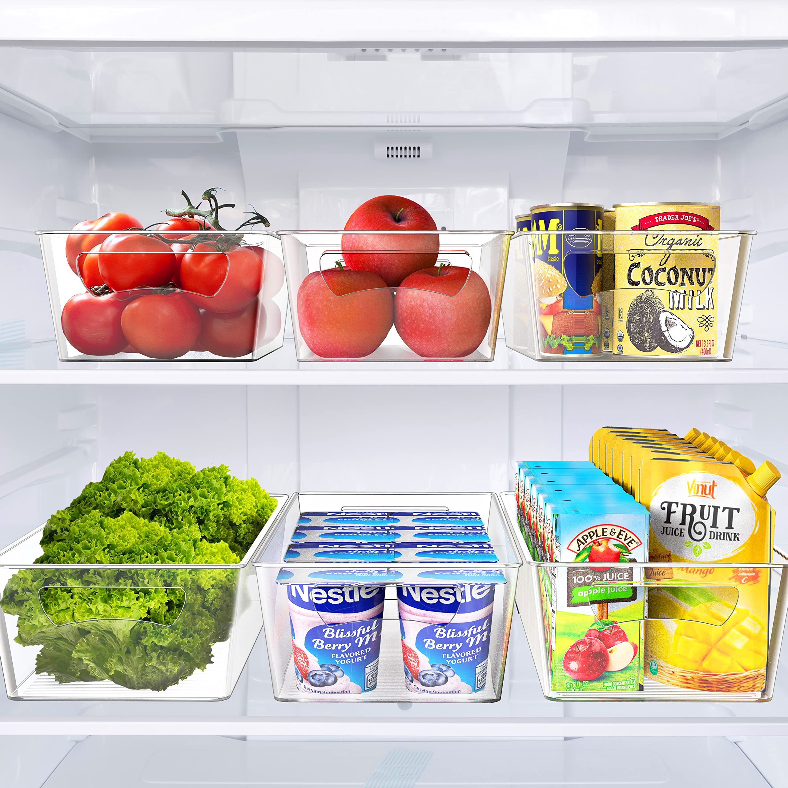 Simple Houseware easy-grab bin features cutout handles for quick access to drinks and produce.