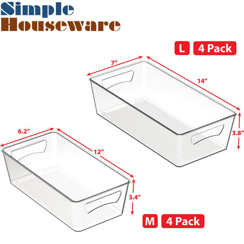 Simple Houseware medium clear bin helps organize snacks and condiments with a compact size.