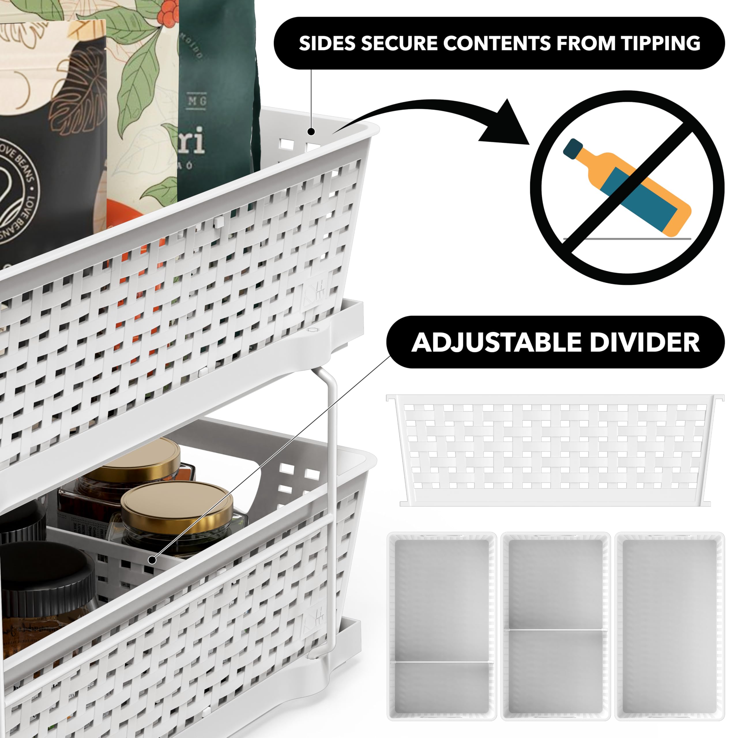 Simple Houseware portable baskets, removable for refill or standalone use.