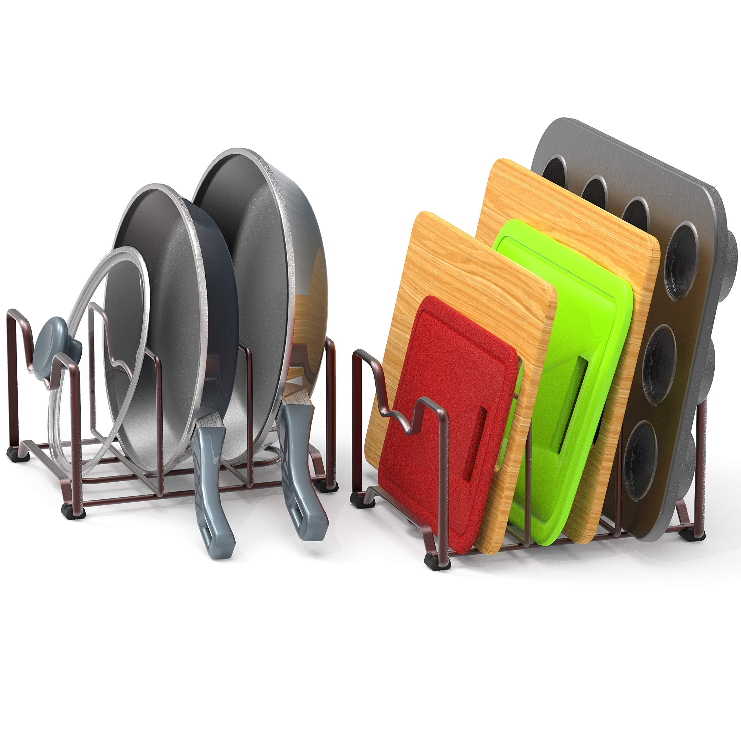 Simple Houseware bronze pot lid rack keeps lids organized and accessible.