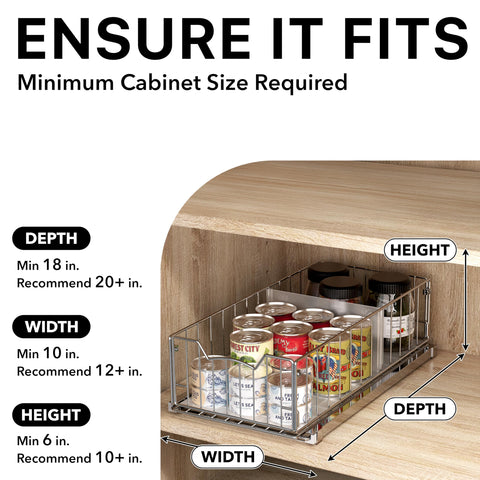 Simple Houseware pull-out basket chrome installed in cabinet for organized storage