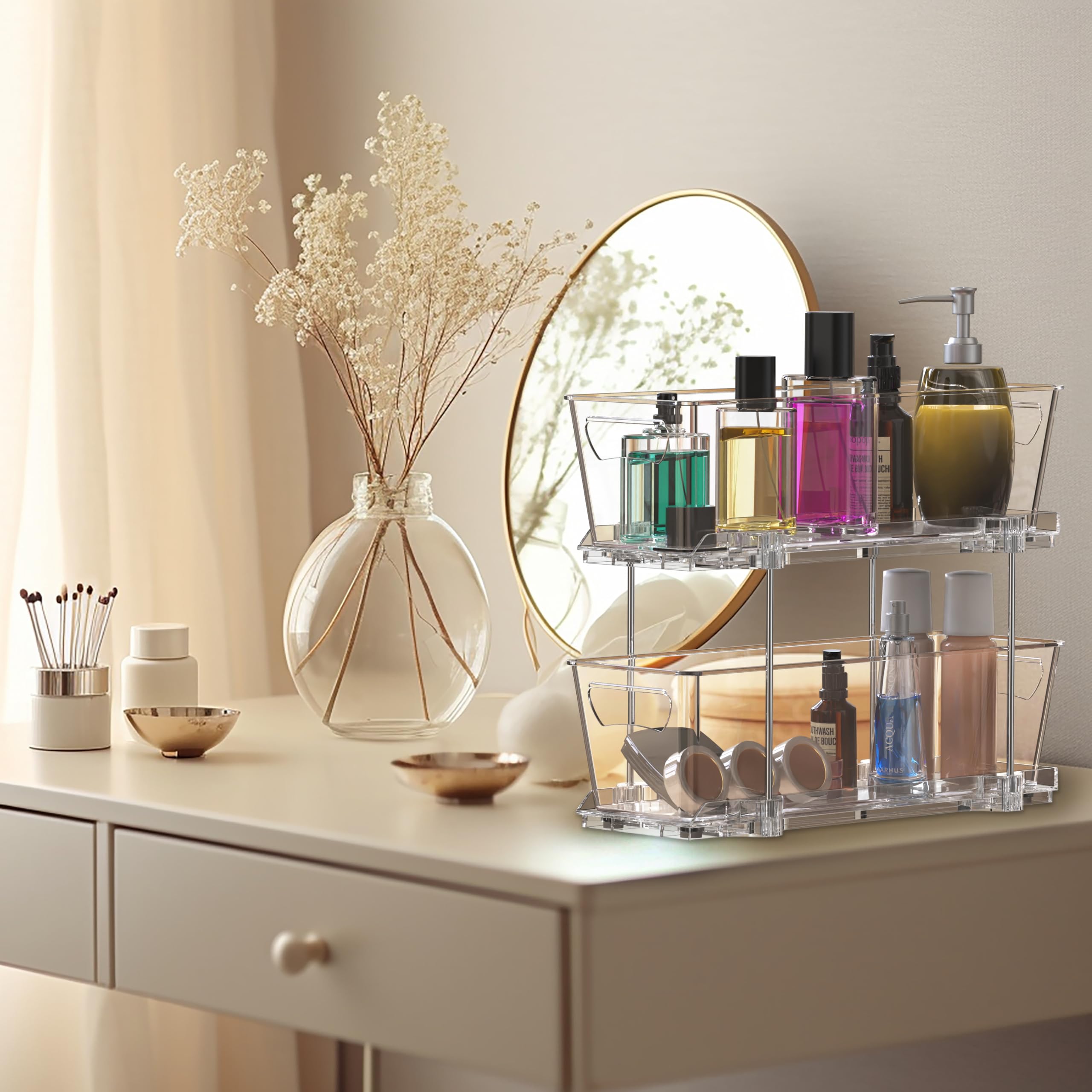 Open pull-out basket shows easy access in tight spaces with Simple Houseware.