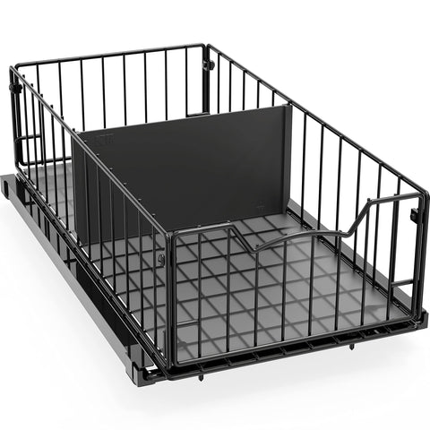Simple Houseware pull-out basket organizer viewed from the front for accessible pantry storage.