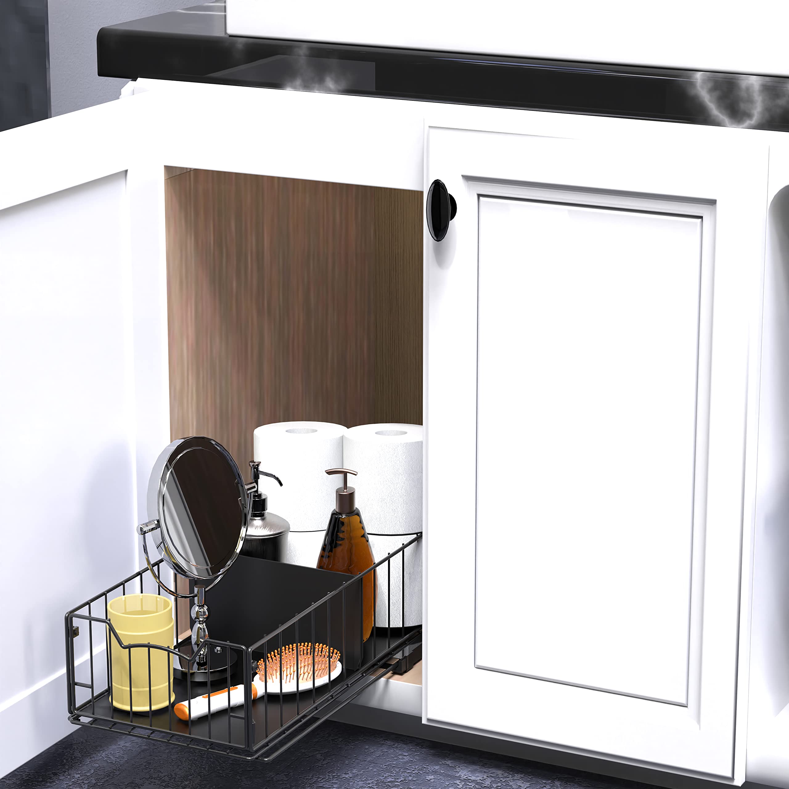 Simple Houseware wheel system demonstrates smooth glide when pulling out.