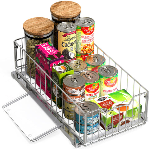 Simple Houseware pull-out basket under sink setup for accessible cleaning supplies