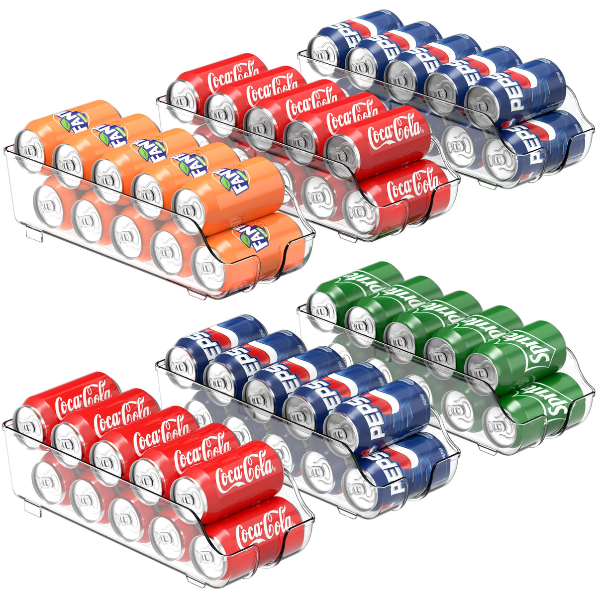 Simple Houseware soda can organizer in fridge front view showing clear can visibility