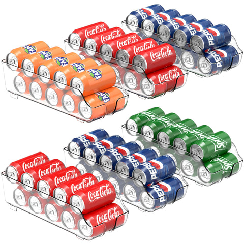 Simple Houseware soda can organizer in fridge front view showing clear can visibility