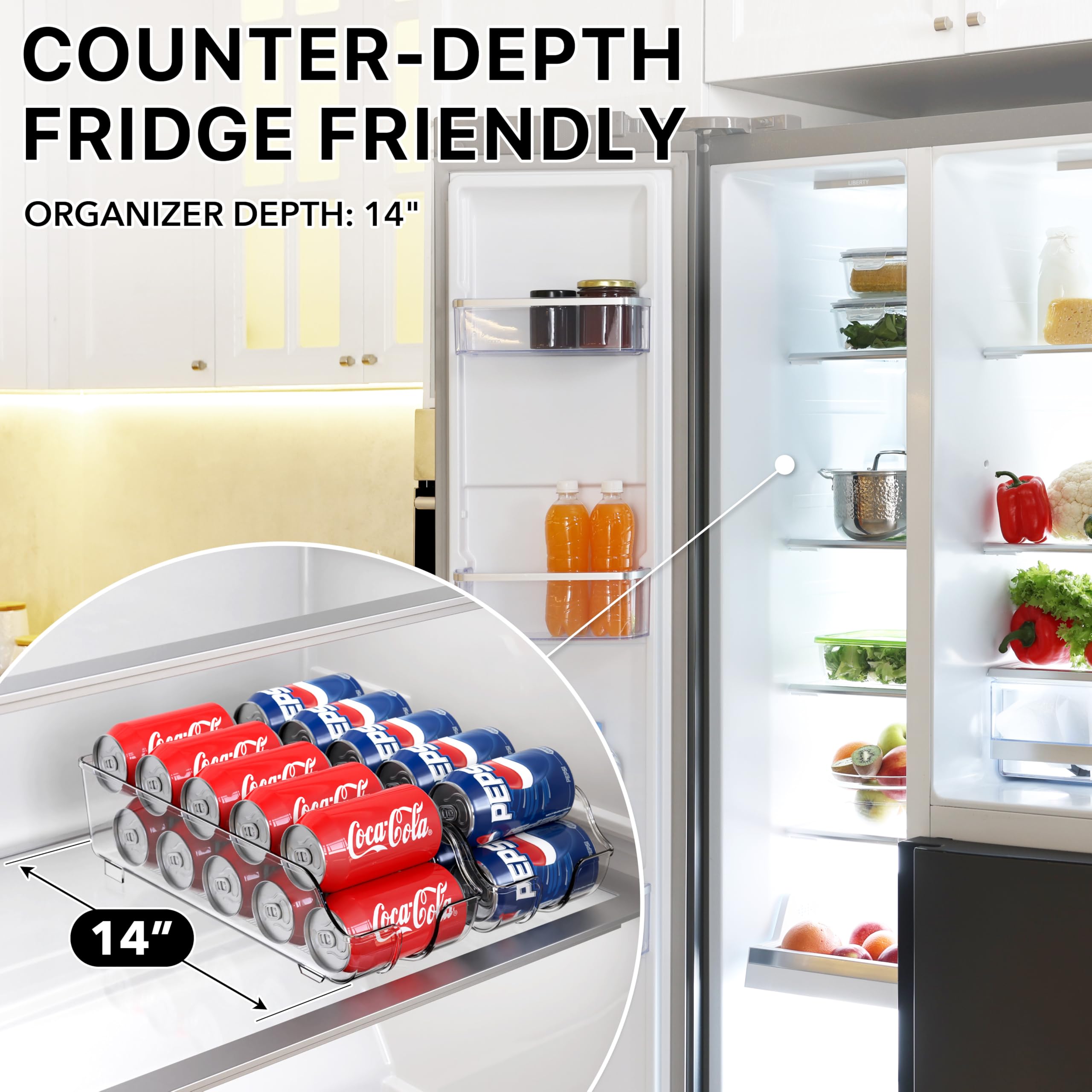 Simple Houseware soda can organizer top view highlighting two-layer display