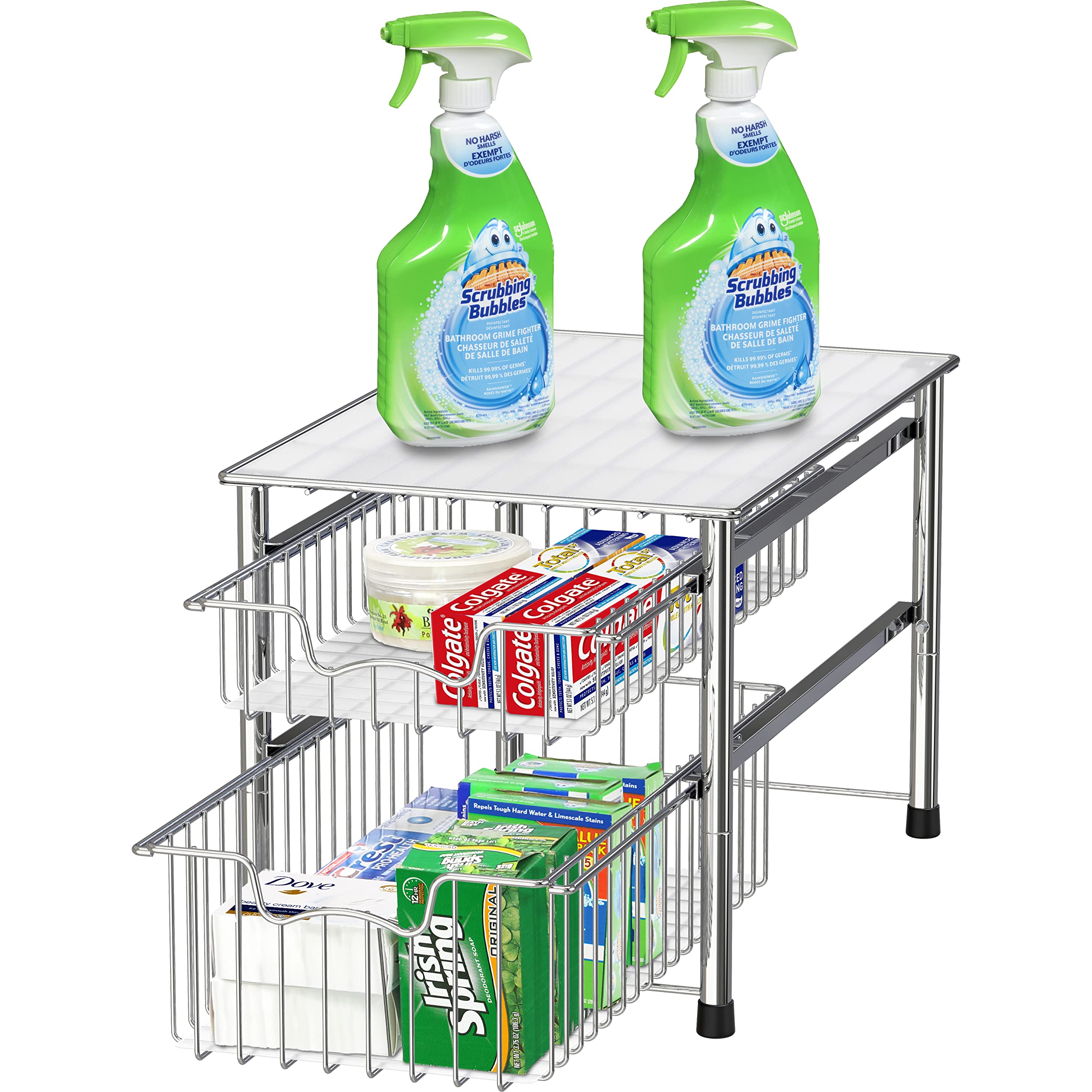Simple Houseware chrome bathroom organization with two drawers
