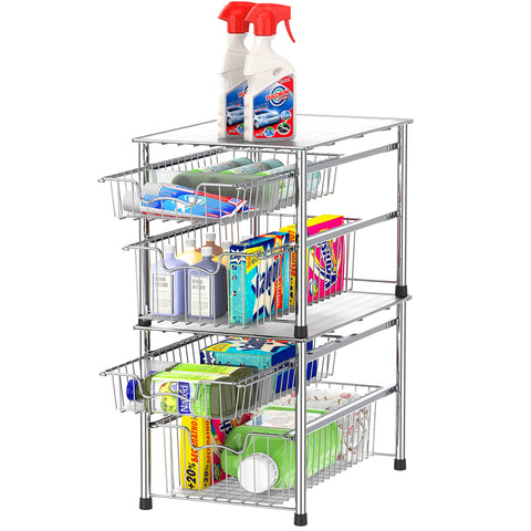 Simple Houseware chrome kitchen storage shown in a pantry setup
