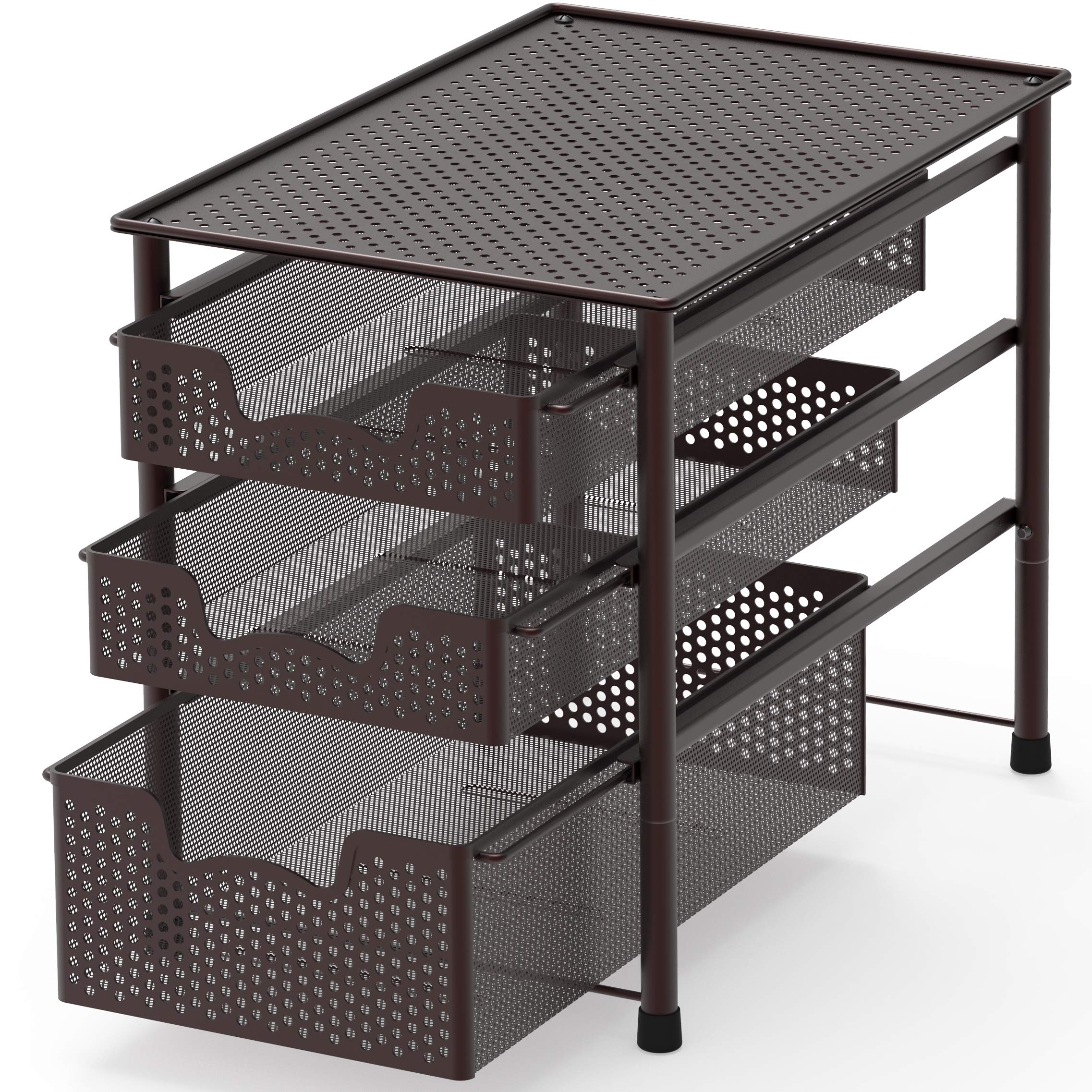 Simple Houseware stackable 3-tier bronze basket front view for accessible storage.