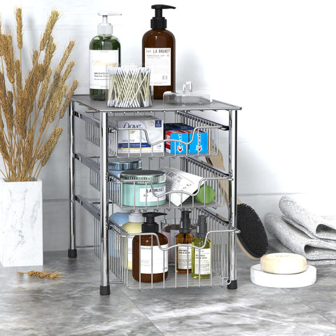 Simple Houseware chrome stack two sets for increased storage height.