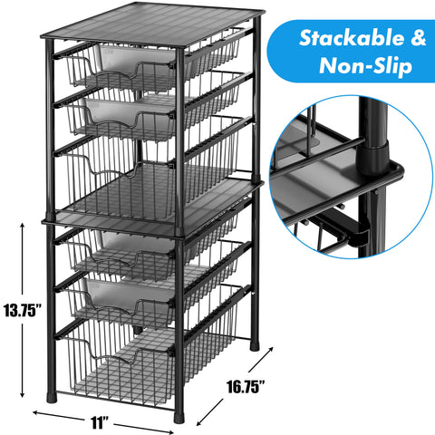 Simple Houseware metal stackable baskets maximize small-space storage.