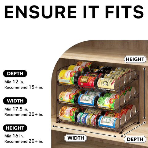 Simple Houseware rack includes 6 movable dividers for varying can sizes.
