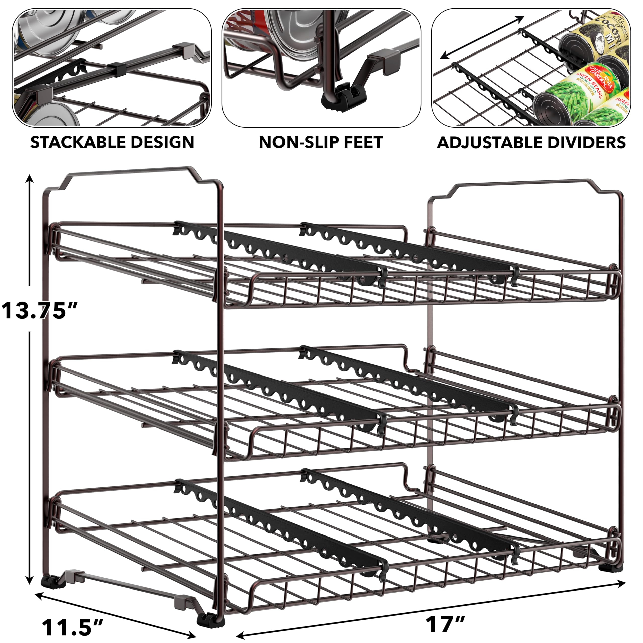 Simple Houseware forward-rolling shelves enable easy FIFO access.